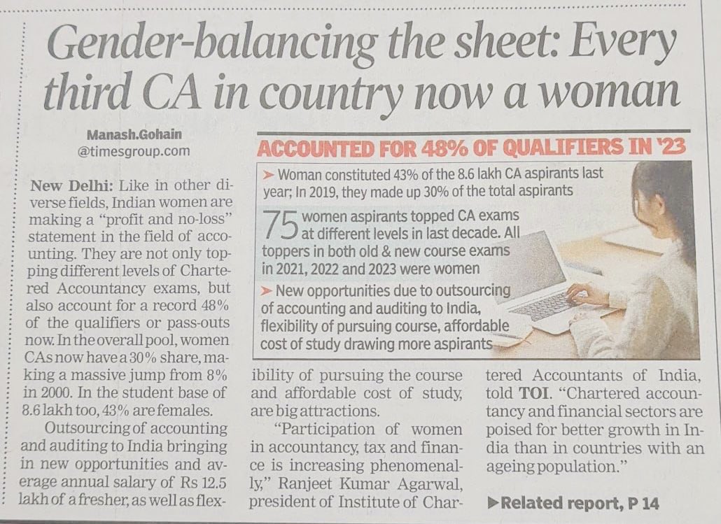 Every third CA in country now a woman. 

#WomenEmpowerment #Shakti #NarishaktiVandan #ICAI