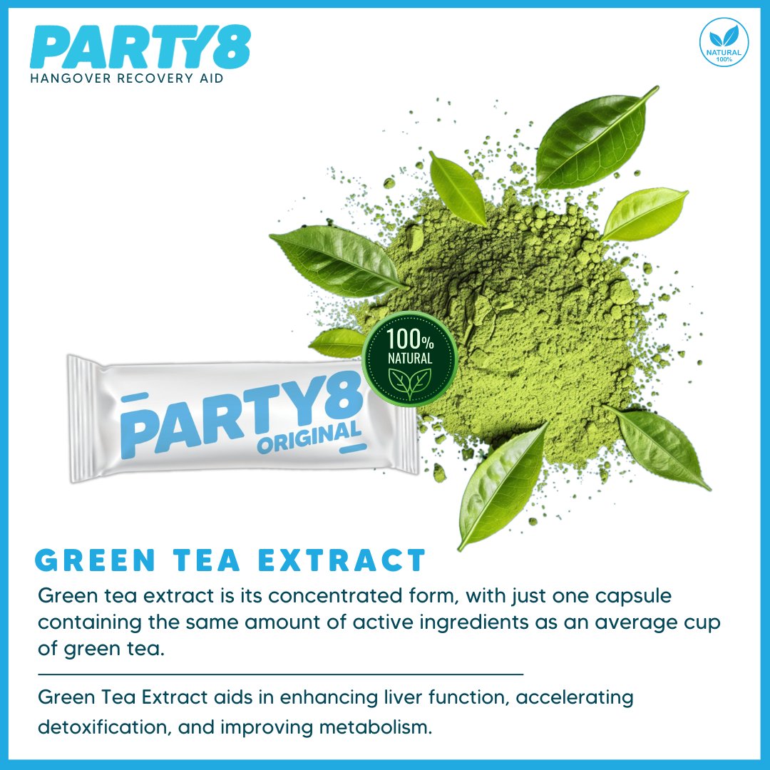Party8my's tweet image. Unleash the  benefits of green tea in its most potent form with #Party8's Green Tea  Extract. This powerful extract aids in enhancing  liver function, accelerating detoxification, and improving metabolism,  making it an essential ally for your wellness journey. 

#GreenTeaExtract
