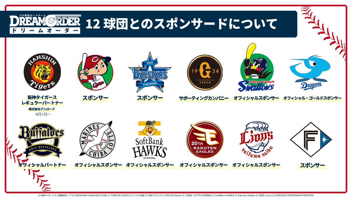 ドリームオーダー PR　DREAMORDER タイムカード 12球団 ドリームオーダー PR DREAMORDER タイムカード 12球団 ドリーム