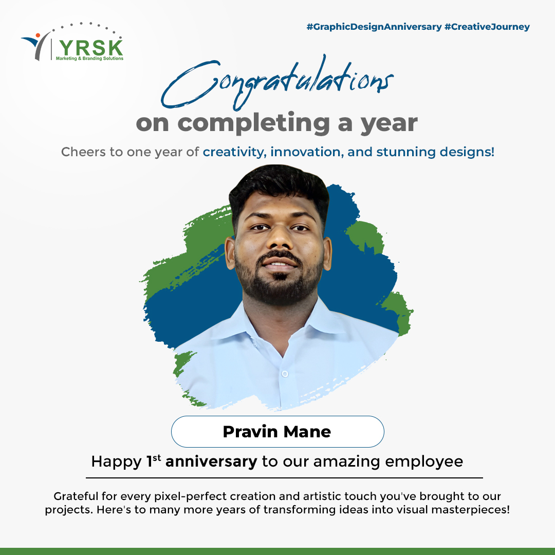 Cheers to 365 days of creativity, dedication, and design brilliance! 🎉 Happy 1st Work Anniversary to our incredibly talented graphic designer at YRSK! Here's to many more milestones and masterpieces ahead! 🖌️🎨 

#workanniversary #oneyearworkanniversary   #yrskmarketing