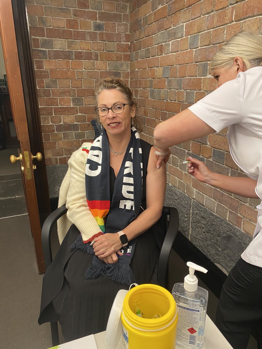 TerpsMLC's tweet photo. Get ready to #StayWellinWinter by getting your flu shot today. Big thanks to Dr Jonathon Anderson Director of Medical Affairs at @CSL for coming to  parliament today to vaccinate members of parliament. #VaccinesSaveLives https://t.co/YUi7c4YgHD