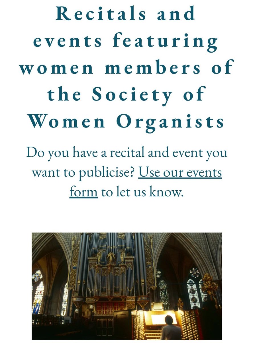 The SWO website has a page to promote recitals and events featuring women members of the Society of Women Organists. To get an event listed, visit: societyofwomenorganists.co.uk/new-event