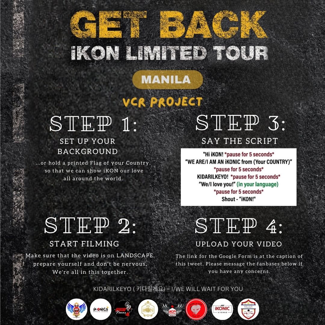 iKONICSOFC's tweet photo. ‼️#iKON LIMITED TOUR - GET BACK in MANILA‼️

iKONICS AROUND THE 🌏!

Let's show iKON our love and support through this project!
Let's get this approved and watch it with iKON on stage!❤️

📌VCR form link: https://t.co/YWEhpqhtOD

Due: March 24 (8:00PM KST)

#iKON_LIMITED_TOUR_MNL https://t.co/lIkpl91fwU