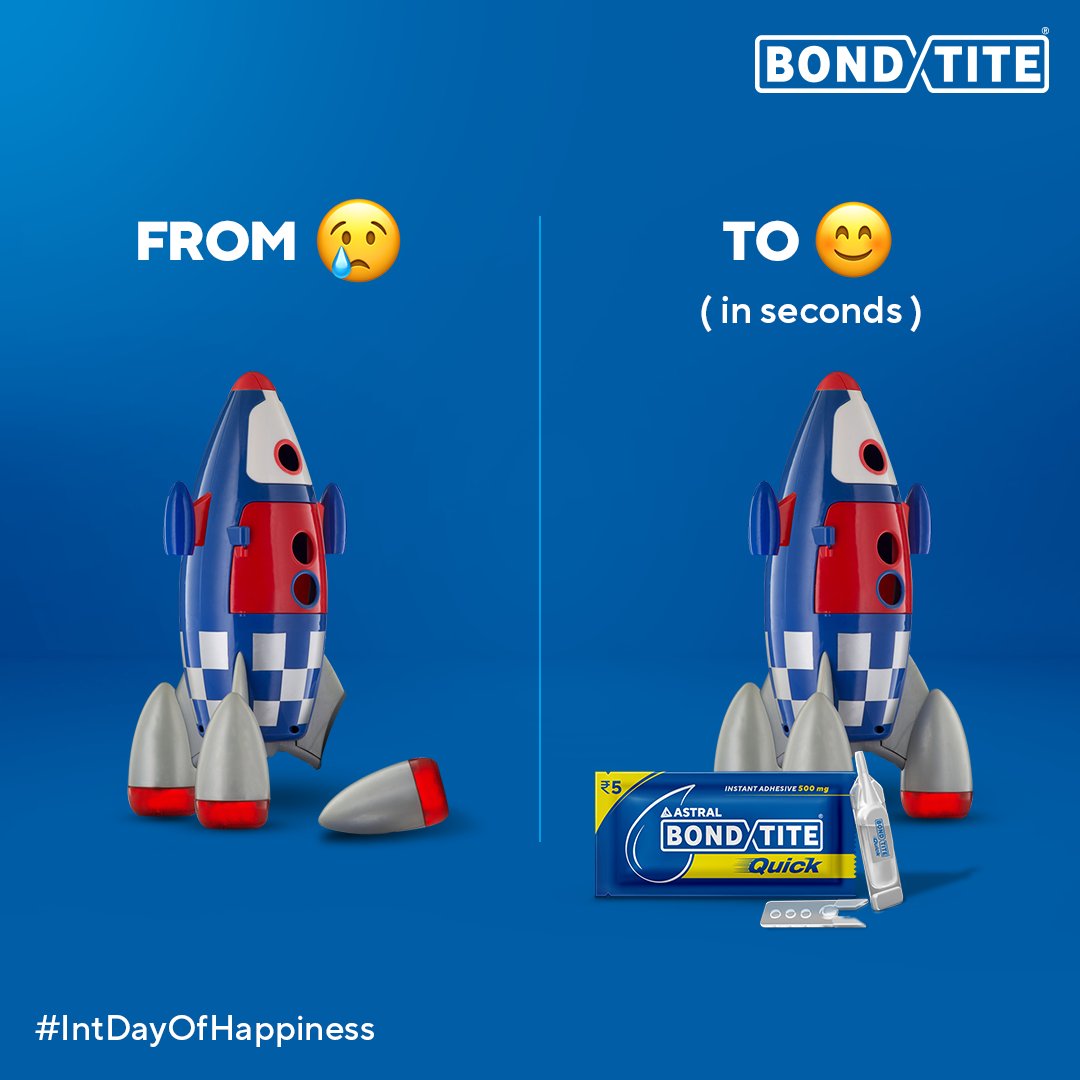 The Quick-est way to fix a smile on your face. #Astral #AstralAdhesives #Adhesives #Bondtite #JodeEkdumQuickandTight #BTQuick #InternationalDayofHappiness