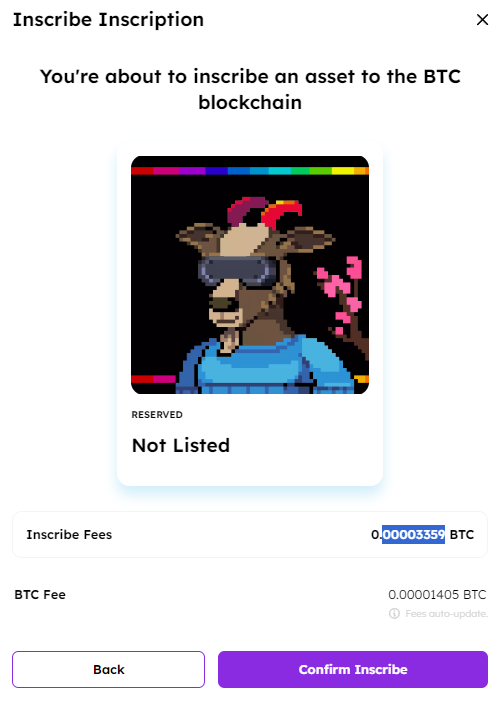 ICPDeGenX's tweet photo. Mempool fees low again = inscribing 'reserved ordinals' on @bioniqMarket
Only $2 to inscribe this @GoatedGamerDAO
#Inscriptions #BitGen $BTC $ckBTC $ICP #Goats