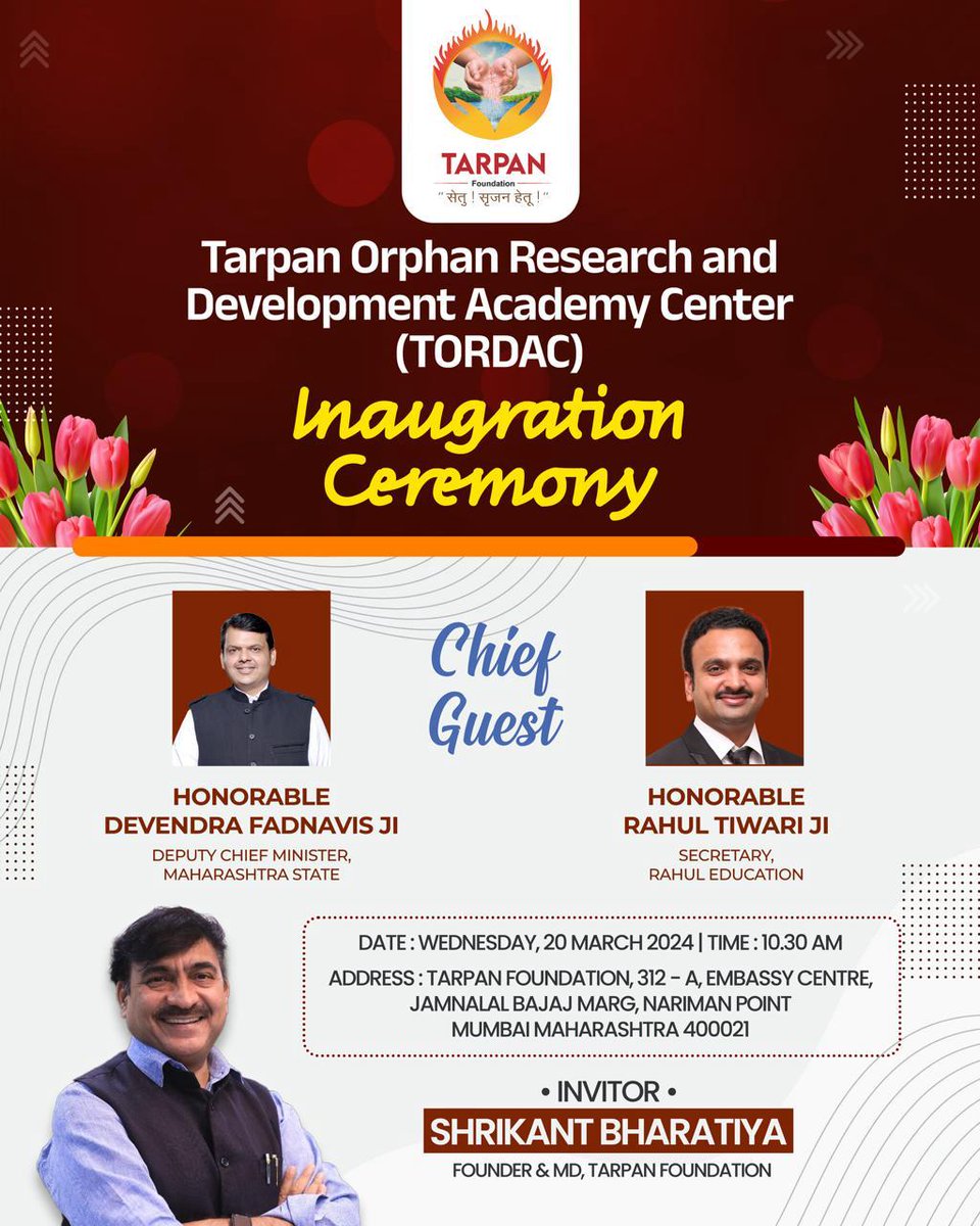 Excited to announce the launch of Tarpan Foundation's Orphan Research & Development Academy Center, a game-changer for orphaned youth post-18. Let's shape brighter futures together! #After18OrphanResearch @tarpan_foundati @ShreeBharatiya @Dev_Fadnavis