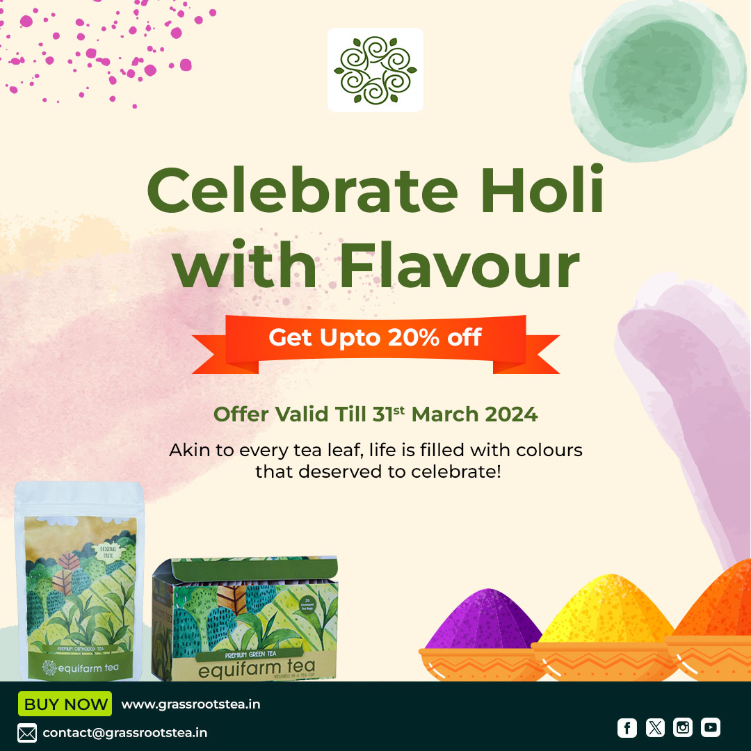 Equifarm_Tea's tweet photo. 🎉 Enjoy Upto 20% off on our #EquifarmTea 🎉

Don't miss out on joy of sipping the finest teas

📅 Offer Valid Till 31st March 2024

👉Buy: https://t.co/RzkMdag1aX

#happyholi #holisale #festivalofcolour #exclusivesale #specialoffer #exclusiveoffer #vocalforfarmers #grassrootstea https://t.co/xSKoo0FoIp