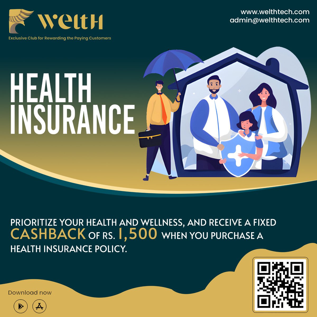 weltHtech's tweet photo. Secure your health, and your wallet too! Purchase a health insurance policy with Welth and receive a fixed cashback of Rs 1500. 💰🏥

Download the weltH app from the link:
https://t.co/SxLUpvLKJW

 #HealthInsurance #Cashback #Welth #FinancialWellness #Welth #SecureFuture #health https://t.co/WNHBGjOZ9h