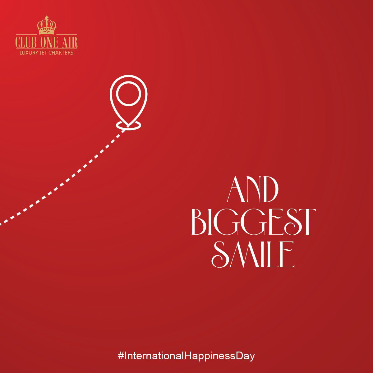 Winging you to wonderlands that stretches your smile from one exotic location to the next! 
Wishing a Happy #InternationalDayofHappiness to all! 

#HappinessDay #ClubOneAir #PrivateJet #CharterServices #Travel #Aviation #PrivateAirline #HappyInternationalDayOfHappiness