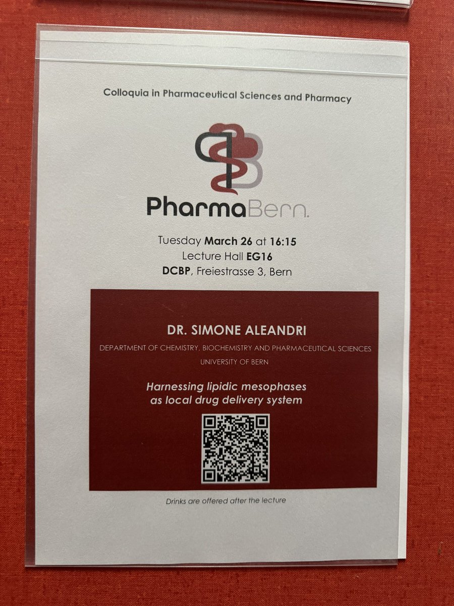 One week to go our next @PharmaBern Colloquium! Do not miss our own Simone Aleandri giving a seminar on #lipidmesophases for local #drugdelivery! #pharmatech @DCBPunibern @unibern