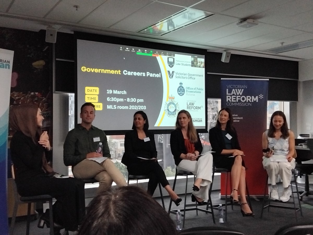 VLRC (@viclawreform) on Twitter photo Great to join representatives of the <a href="/VicOmbudsman/">Victorian Ombudsman</a> <a href="/AusFedPolice/">AFP</a> and <a href="/OPP_Vic/">OPP Victoria</a> at a careers event for students at <a href="/MelbLawSchool/">Melbourne Law School</a>, to talk about what law in the public sector is really like. Great to join representatives of the <a href="/VicOmbudsman/">Victorian Ombudsman</a> <a href="/AusFedPolice/">AFP</a> and <a href="/OPP_Vic/">OPP Victoria</a> at a careers event for students at <a href="/MelbLawSchool/">Melbourne Law School</a>, to talk about what law in the public sector is really like.