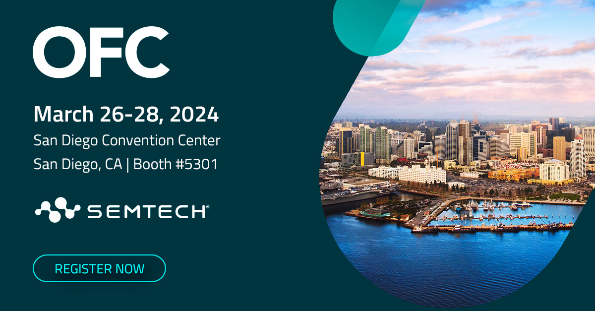 See you next week week at the @ofcconference? Don't miss the chance to visit #Semtech at the upcoming event in San Diego! We'll be showcasing our latest innovations in #optical technology. hubs.la/Q02pZKjt0 #OFC2024 #Semtech #DataCenters #5G