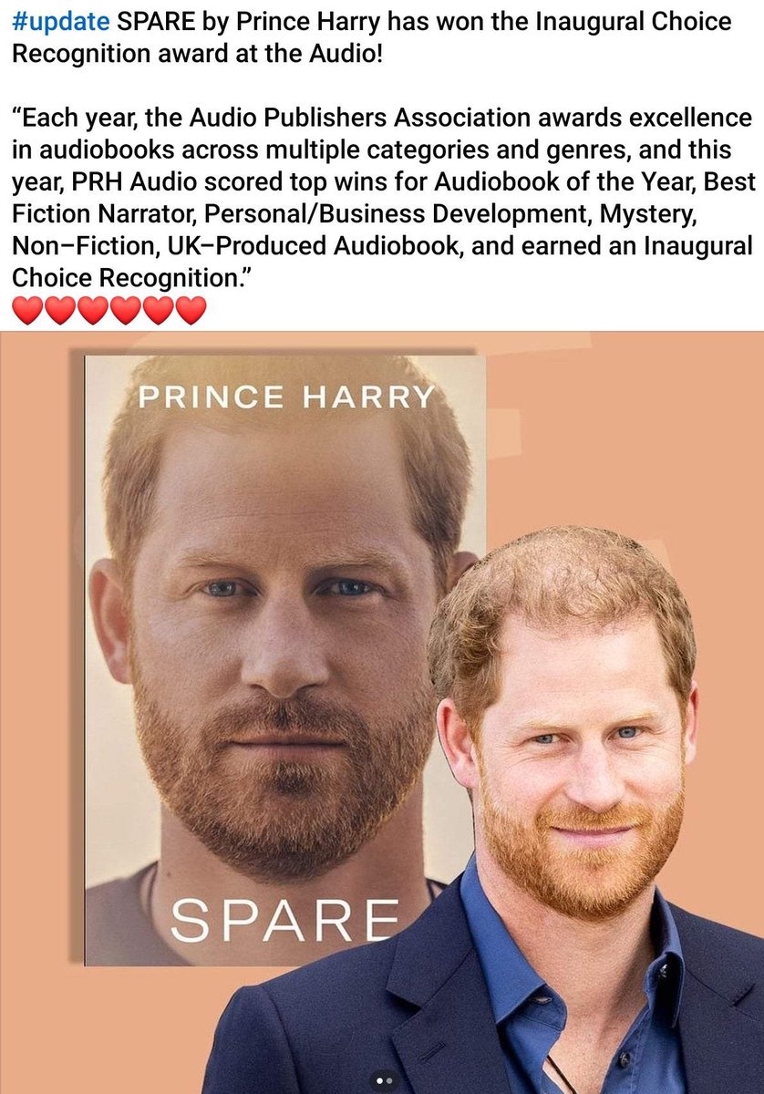 Audiobook of the year award for #PrinceHarry #Spare #SparebyPrinceHarry 👏🏆💥