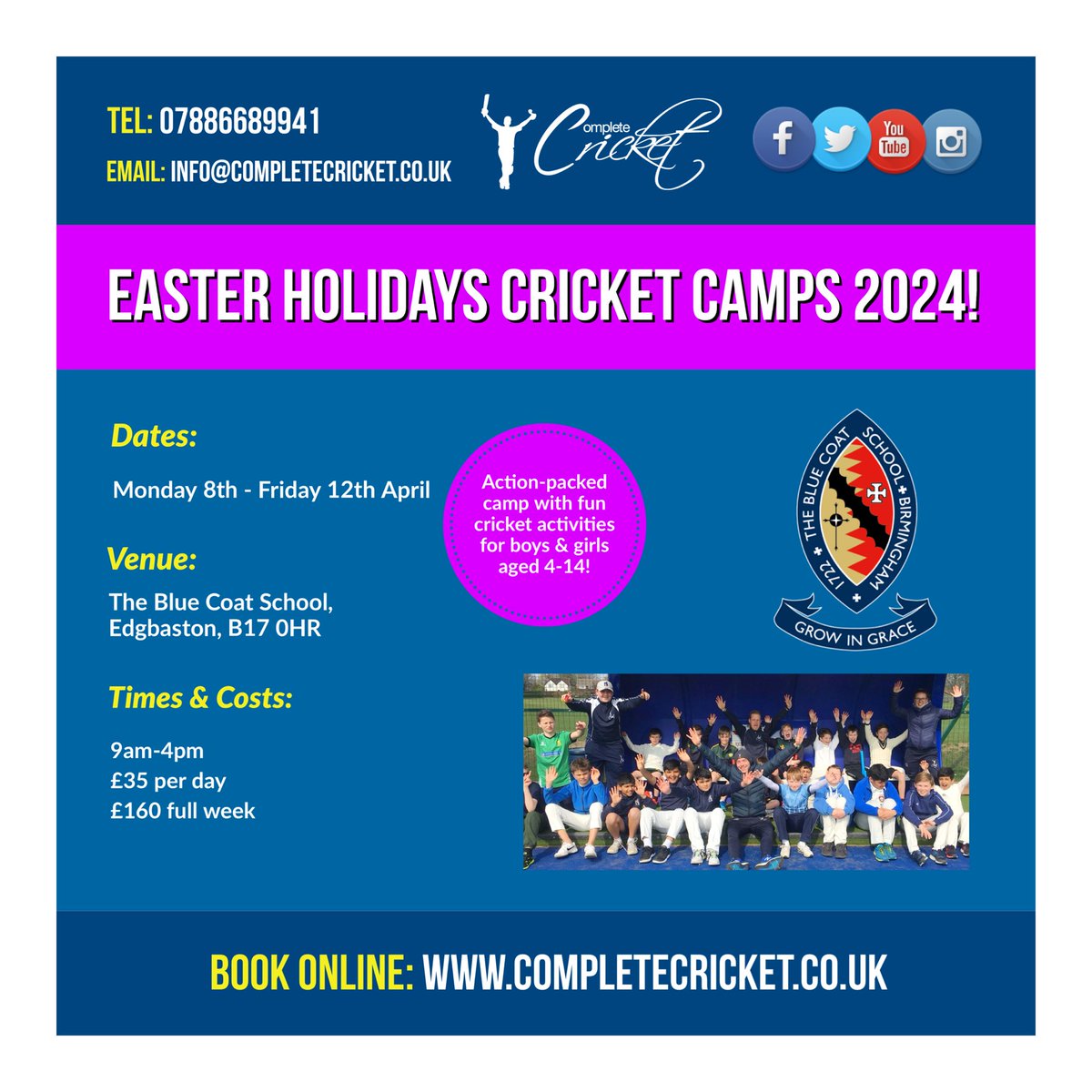 🐣 Complete Cricket Easter Camps 🐣 Pro Camp - 2nd April to 5th April @SolihullCollege with guest appearance from England Cricket legend @Ian_Bell on Friday 5th April. Holiday Camp - 8th April to 12th April @bcsbirmingham Book here ➡️ completecricket.co.uk/easter-holiday…