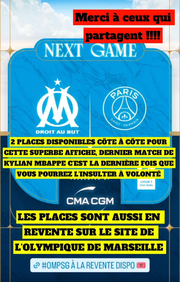 theproblem139's tweet image. Vend 2 places pour OM - PSG veuillez contacter le frero @AMNEZIK13 #OMPSG #Billeterie