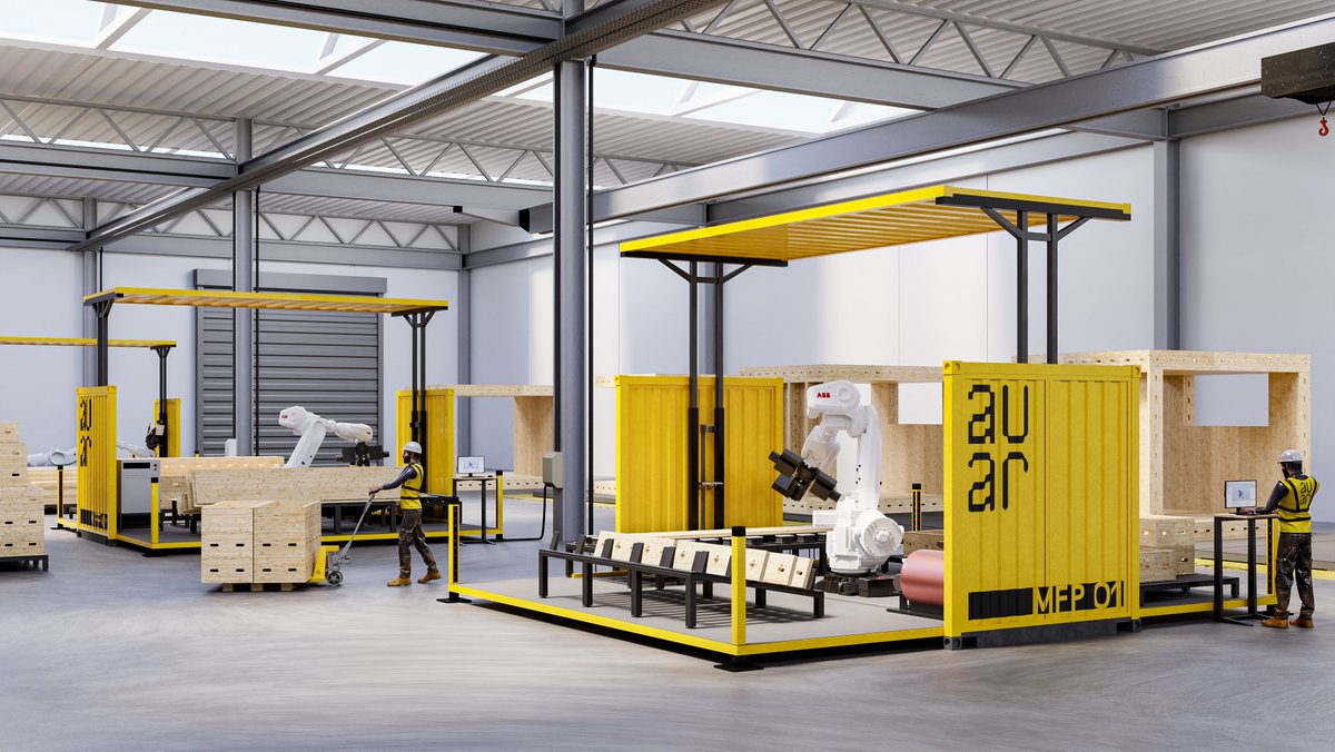 ABB collaborates w/ UK tech start-up AUAR to develop a network of micro-factories using robotic #automation to build customized, energy-efficient homes in weeks. This approach will speed up production times, minimize waste & help tackle labor shortages. new.abb.com/news/detail/11…