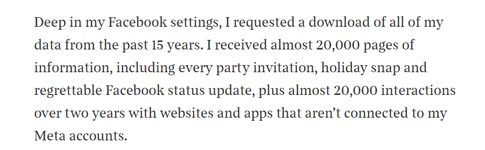 Want to know just how intrusive Meta's data reach really is? @matildakdavies has the answer in this brilliant piece - sinister stuff that every Facebook user should read, with tips to stop them tracking you quite so much ⬇️ thetimes.co.uk/article/meta-u…