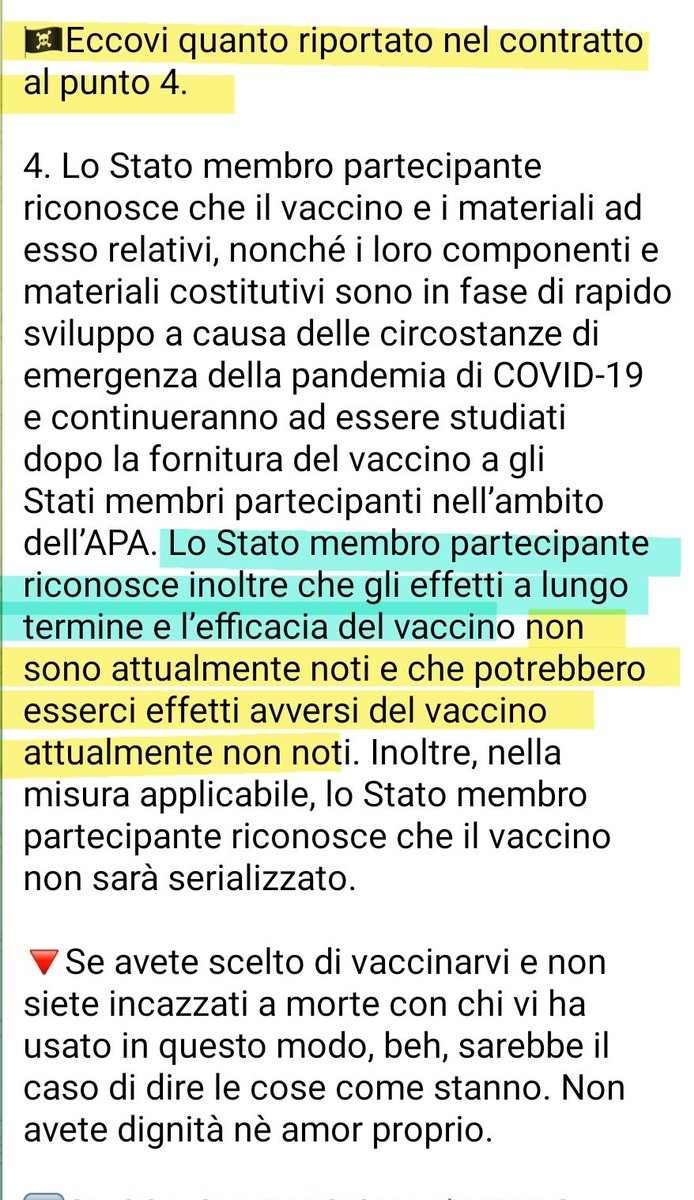 sconnesso_'s tweet photo. 🔴💣CAVIE PFIZER, LO SCRIVEVANO NEL CONTRATTO CON CUI CI HANNO VENDUTO I VACCINI

🔥DESECRERATI I contratti con i quali la Von der Leyen acquistò 72 MLD in pseudo vaccini covid per il tramite di una whatsappata
Qui il contratto⤵️
https://t.co/hPHIAAKtZj

Qui in punto 4 tradotto⤵️ https://t.co/CtPx9x0Qlu