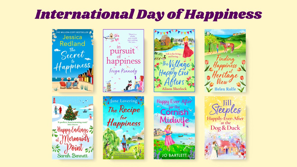 Today is #InternationalDayofHappiness! 😊 These books by @JessicaRedland, Freya Kennedy (@ClaireAllan), @AlisonSherlock, @HJRolfe, @Sarahlou_writes, @JaneLovering, @J_B_Writer and @jillesteeples are perfect reads for today! Order your copies here: amzn.to/3xYtIvH