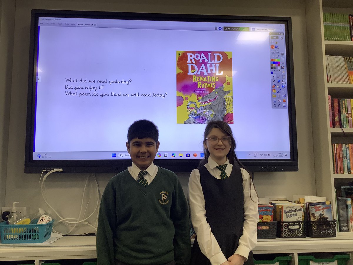 pp_accrington's tweet photo. #5obatpeelpark have loved exploring Revolting Rhymes by @roald_dahl this week in whole class reading. It is another wonderful text that has got us excited and has taught us that poetry can be fun and silly! #wholeclassreading #revoltingrhymes #readingatpeelpark https://t.co/DdzMEaBurI