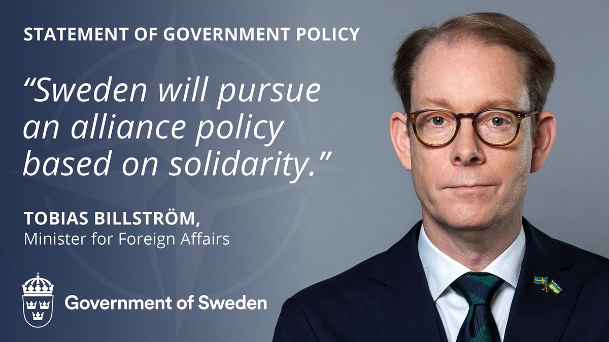 Sweden’s NATO accession represents a substantial shift in Sweden’s security and defence policy. Today in parliament, Foreign minister @TobiasBillstrom outlined the fundaments of Sweden’s revised security policy doctrine, incl. NATO policy. government.se/speeches/2024/…