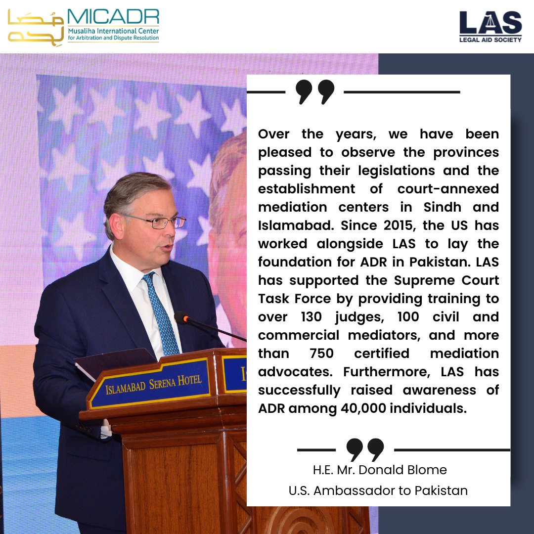 las_pakistan's tweet image. Mediation; A Dawn of a New Era of Dispute
Resolution in Pakistan-this conference aimed to underscore the pivotal role of #AlternativeDisputeResolution, particularly #mediation, in ensuring swift and efficient #justice delivery.
@usembislamabad @FJAIslamabad @cedrsays @ZahidHaya