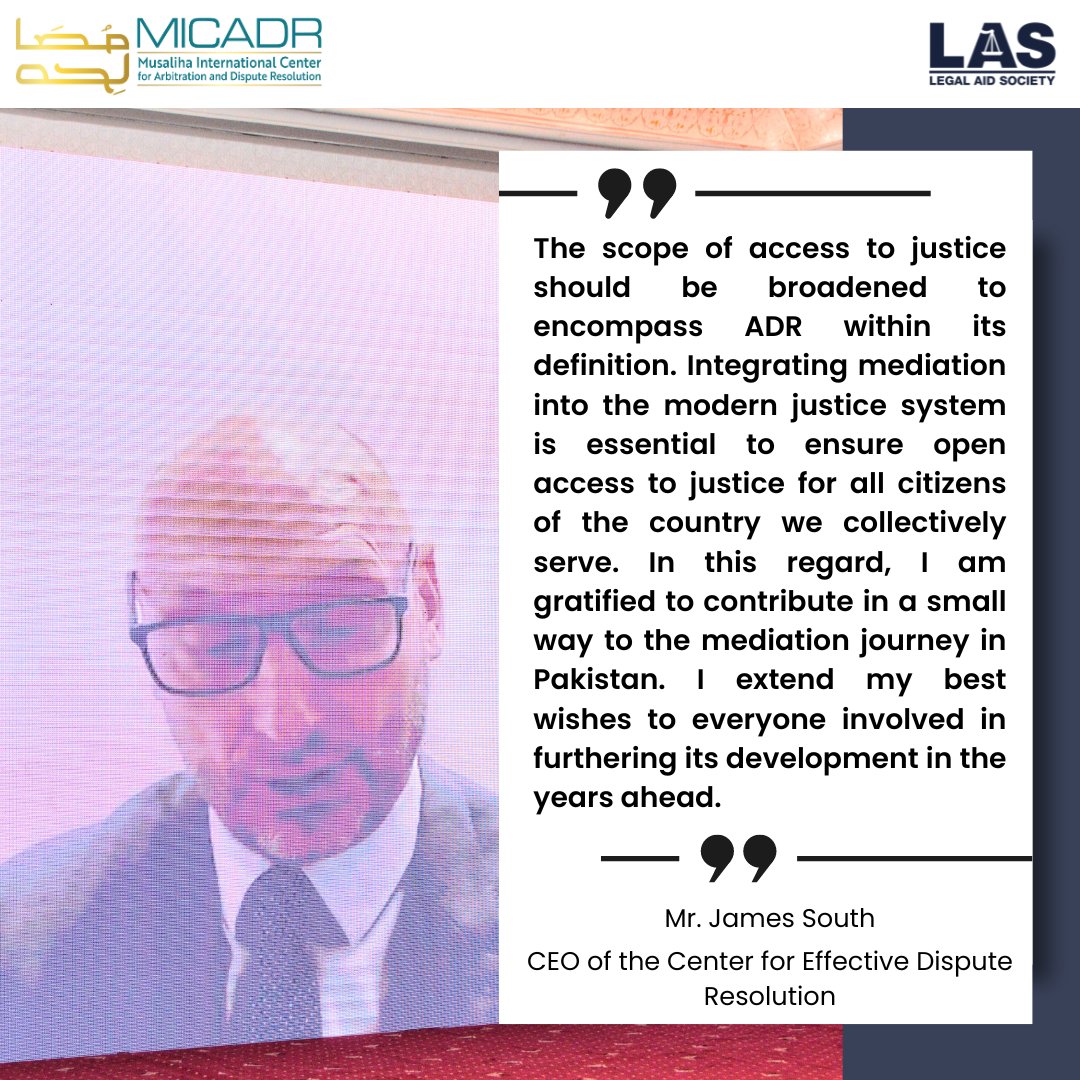 las_pakistan's tweet image. Mediation; A Dawn of a New Era of Dispute
Resolution in Pakistan-this conference aimed to underscore the pivotal role of #AlternativeDisputeResolution, particularly #mediation, in ensuring swift and efficient #justice delivery.
@usembislamabad @FJAIslamabad @cedrsays @ZahidHaya