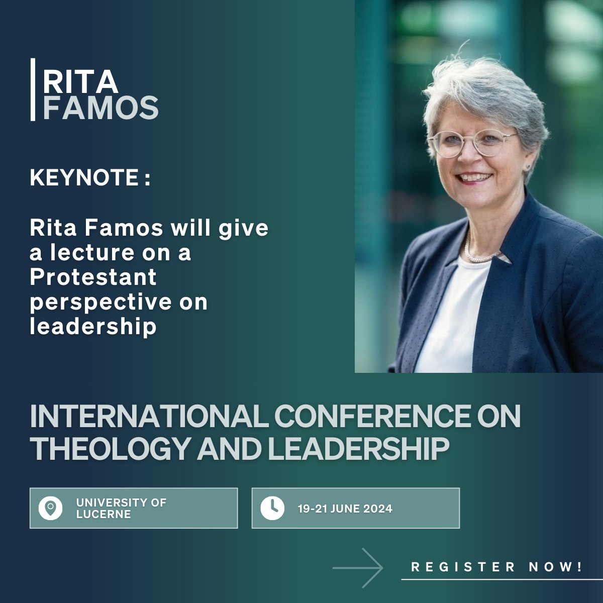 🌟We are thrilled to share that Rita Famos, Pastor and President of the Protestant Church in Switzerland PCS, has confirmed as a keynote speaker at the upcoming International Conference on Theology and Leadership! Register now for the conference: unilu.ch/ictl2024