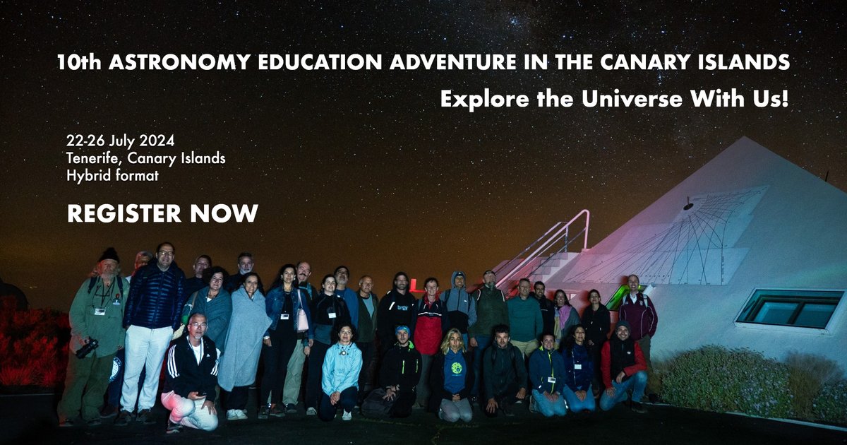 📣🔔 ESTÃO ABERTAS AS INSCRIÇÕES para #AEACI2024 - “Explore the Universe With Us”
📅 22-26 de julho de 2024, Tenerife - formato híbrido
👉 INFO/INSCRIÇÕES: galileoteachers.org/astronomy-educ…
@IAC_Astrofisica #PETeR @nuclio_pt @galileoteachers @faulkestel @SchoolsObs @esa_cesar_es @esia_eu