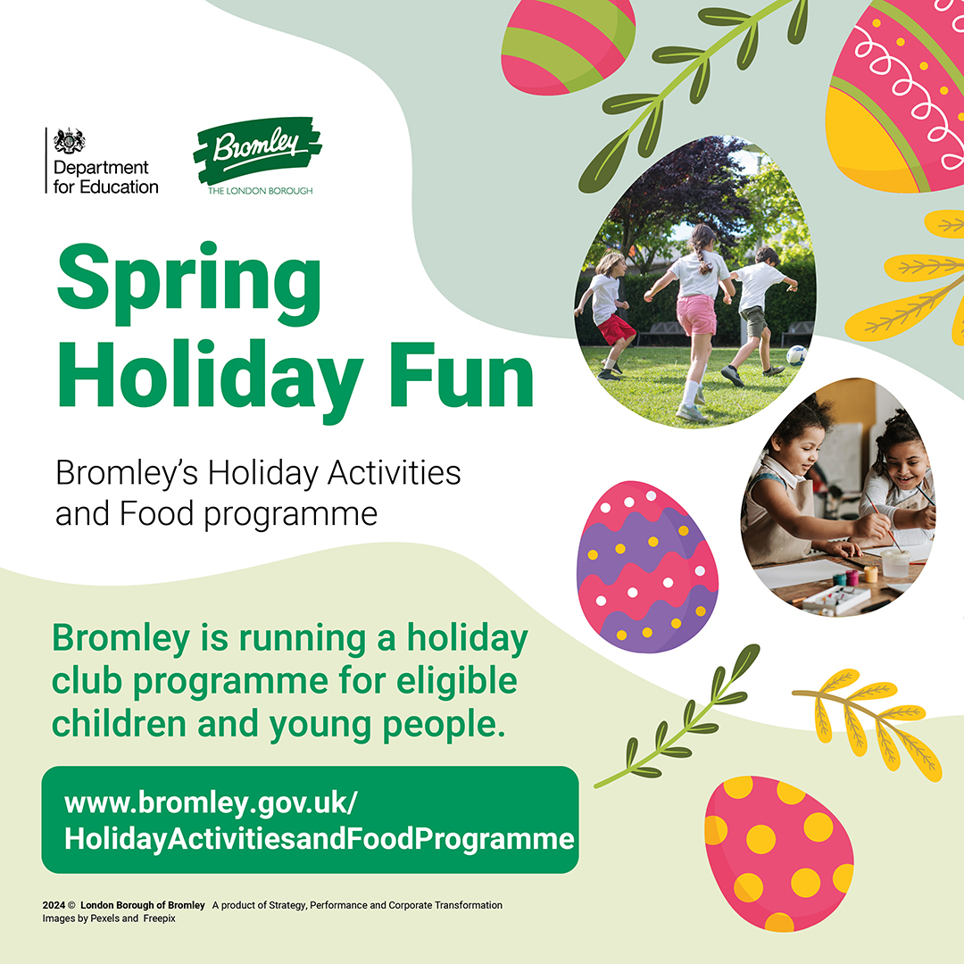 Families, communities and local organisations provide eligible children and young people with fun activities and learning opportunities this spring break with the HAF programme. 

Visit bromley.gov.uk/HolidayActivit… to book your space.
