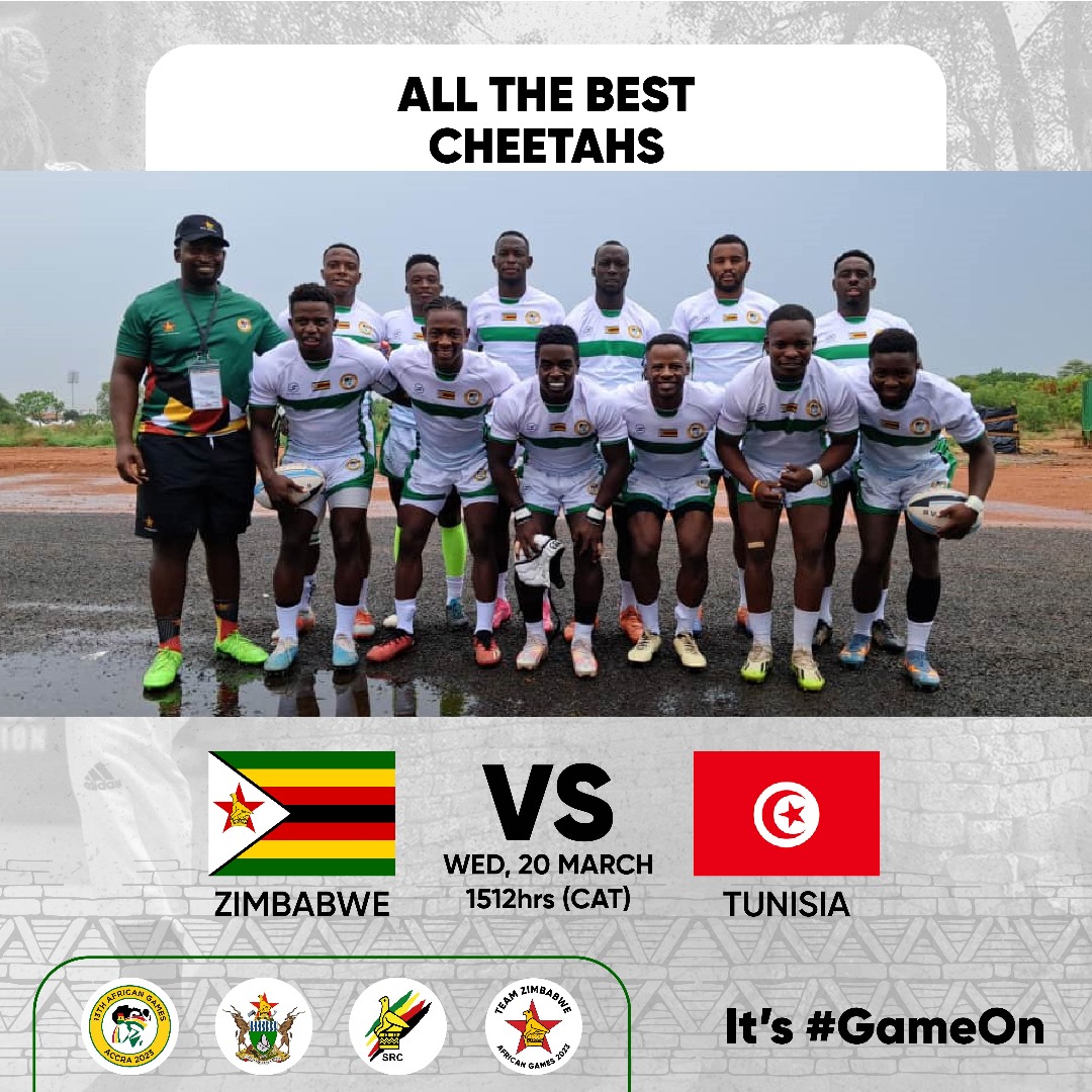 Cheering on our Team Zimbabwe Cheetahs as they take on Tunisia. Bring home the win we are rooting for you! #BackTheCheetahs#CheetahsStrong #TeamZimbabwe #GameOn #TeamZimbabwe #AfricanGames #GoTeamZim #ZimbabweRugby #BringHomeTheGold