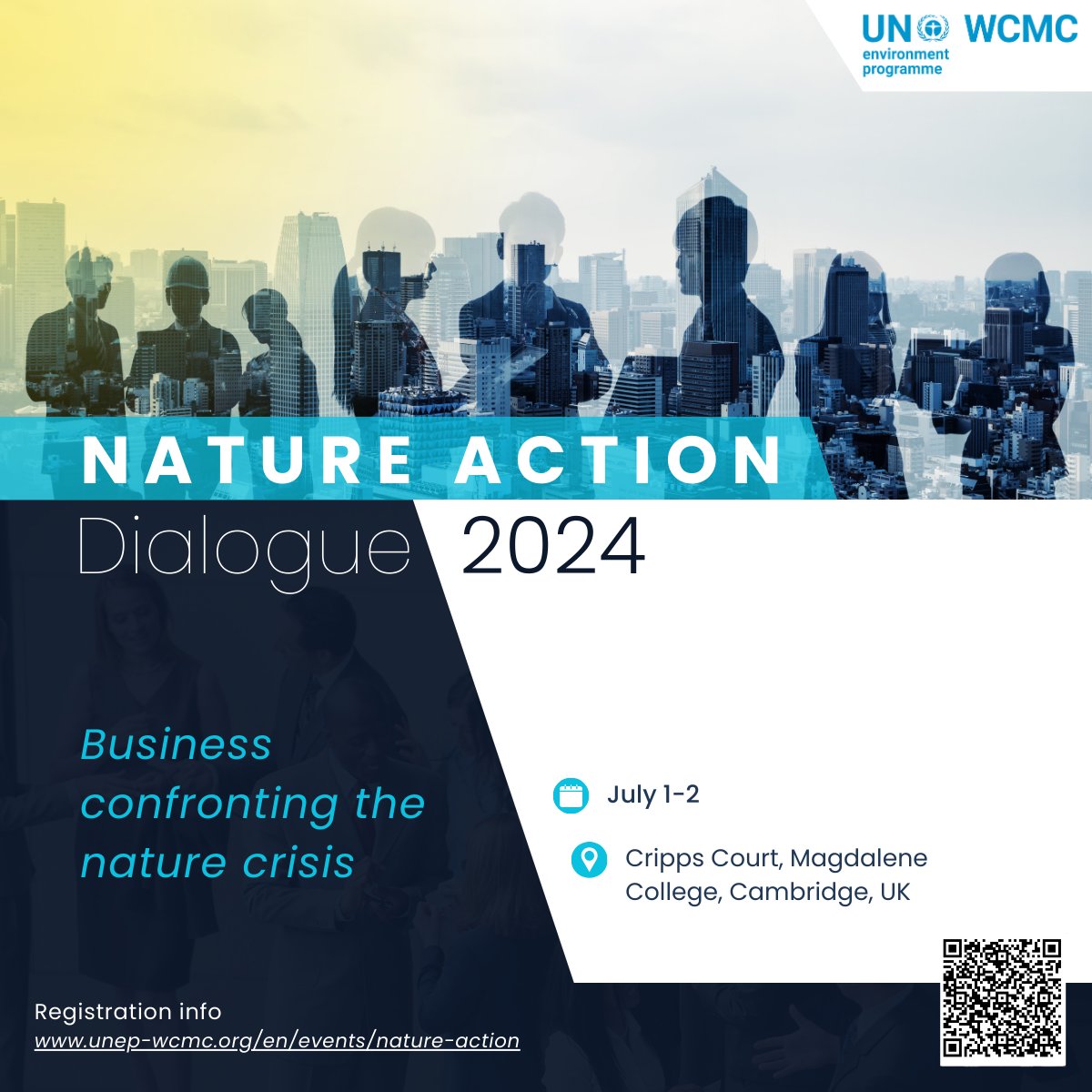 The private sector meets the conservation community in the lead-up to the @UNBiodiversity Conference #COP16. The Nature Action Dialogues will be held in Cambridge (UK) from 1 – 2 July 2024. Find out more & register: bit.ly/3P4Be0T