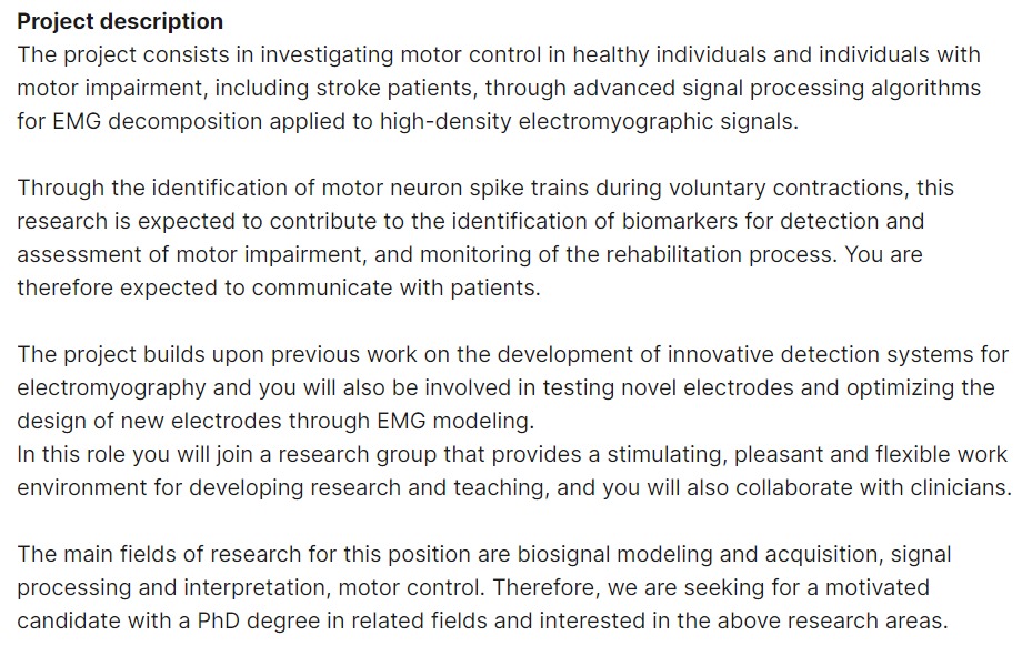 Postdoc position (2 years) in our lab with Silvia Muceli Interested in using #EMG to understand motor control in health & disease? 🇸🇪📌 Chalmers Uni of Technology, Gothenburg Partly funded by @hybridneuro 📨 muceli@chalmers.se 📅 Deadline: April 17th chalmers.se/en/about-chalm…
