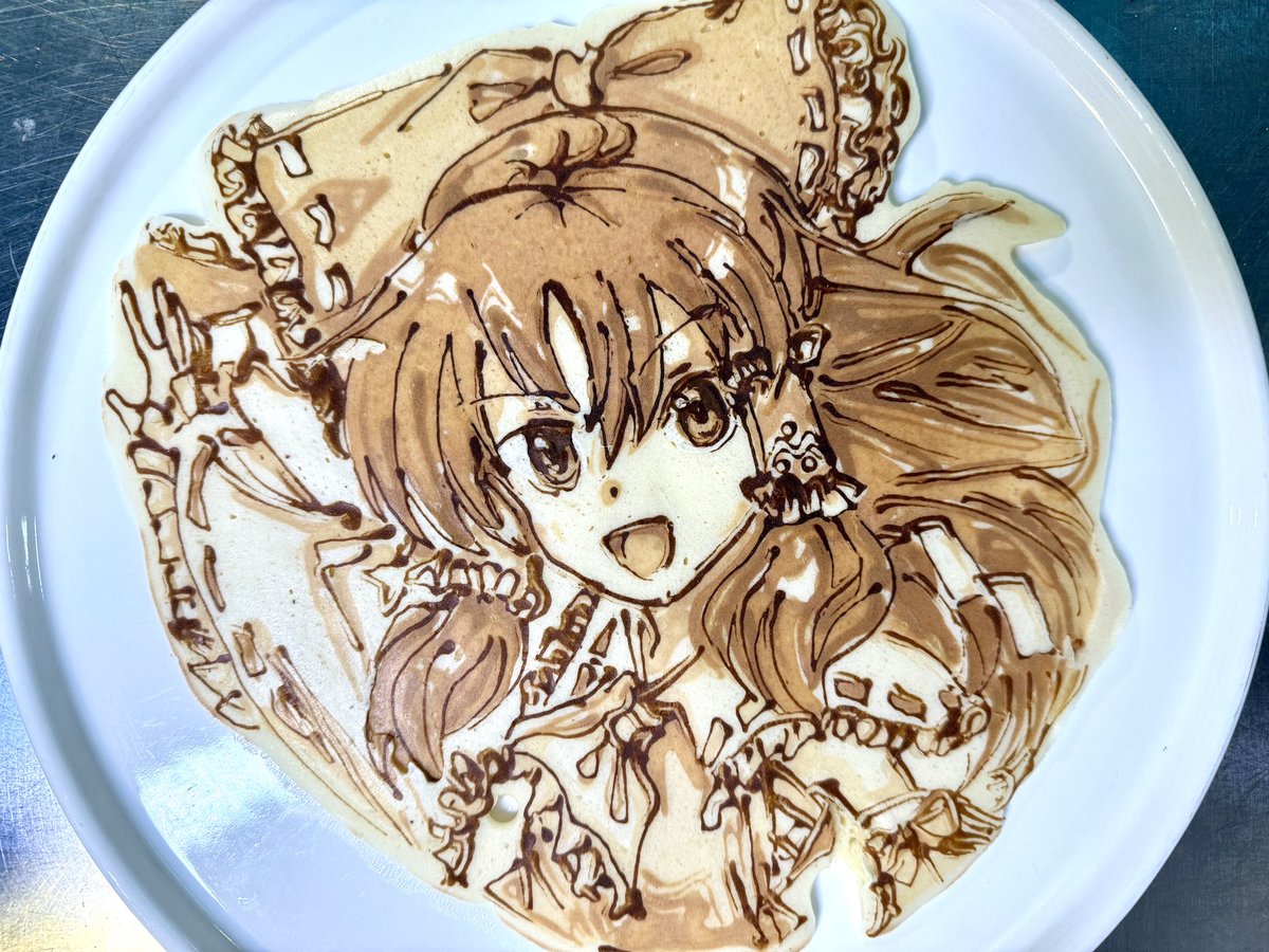 LaRicetta99's tweet image. 本日のパンケーキアート動画 東方プロジェクト 博麗霊夢 元イラストは粗茶さん #touhouproject #pancakeart