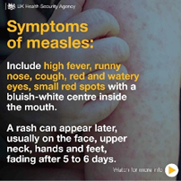 ⌚ 15 mins with someone who had measles is enough time for the virus to be passed on. Measles can have serious and sometimes fatal consequences, so make sure you’re up to date with #MMR vaccinations, and ask your GP about catch up jabs if you need.