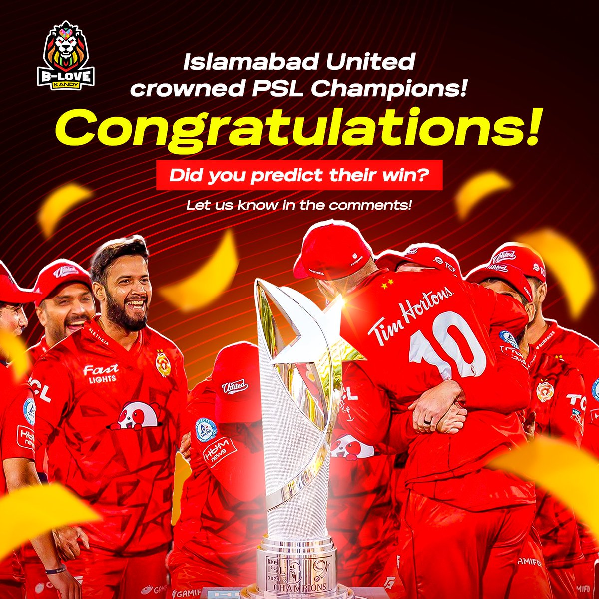 🏆🎉 Congratulations to Islamabad United on clinching the PSL 2024 Championship! 🏏 🥇 A phenomenal display of skill and determination. Here's to celebrating the spirit of cricket and looking forward to our own triumphs in the next season! 💪 #IslamabadUnited #BLoveKandy #PSL