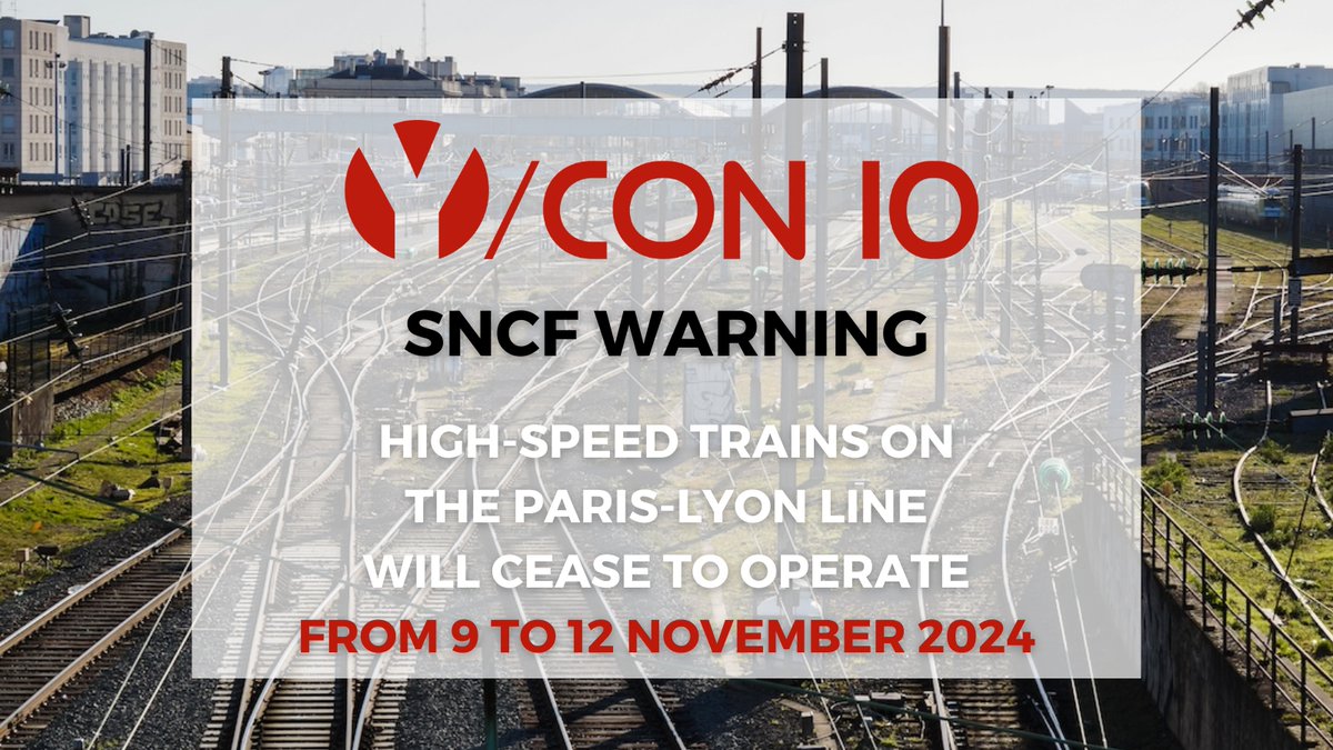 🇬🇧 [SNCF Warning] Due to construction work, the high-speed trains line between Paris and Lyon will be closed on the weekend of November 11, 2024. Regional transit will still be running, lengthening the journey time between the two cities. More info: bit.ly/43rVAHn