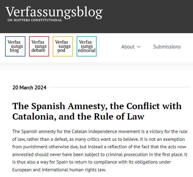 The Spanish amnesty for the Catalan independence movement is a victory for the rule of law - it is a way for Spain to comply with its obligations under European and international human rights law, @casals_neus and I argue @Verfassungsblog today. verfassungsblog.de/the-spanish-am…