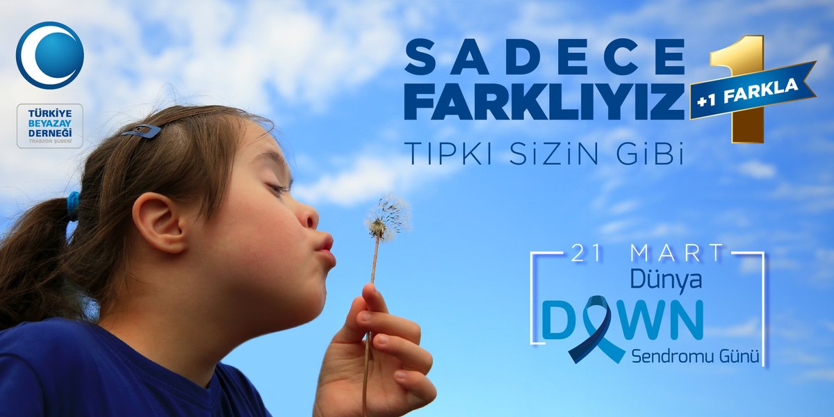 Eksik değil, FARKLI
Farklılıklarımız zenginliktir ve  bizi birleştirir.
Birlikte yaşayabileceğimiz koca bir oyun alanı olan şu dünyada hep ''BİRLİK'' olalım
"Her bireyin yaşamı bir hikaye,Down sendromlu bireylerin hikayelerine kulak verelim
💙#TürkiyeBeyazayDerneğiTrabzonŞubesi🤍