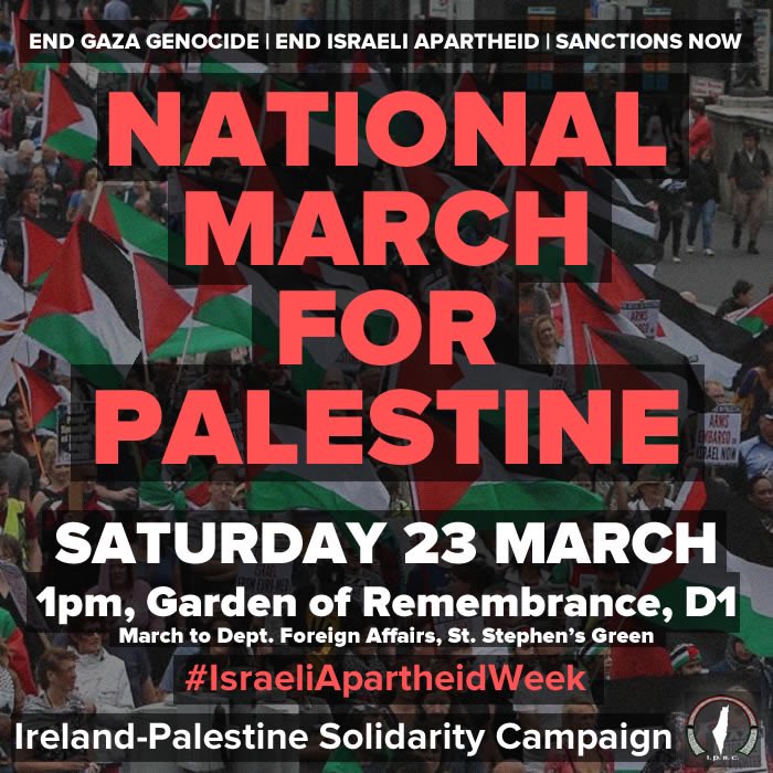 Join us in a trade union bloc and let's make this National Demonstration huge. Apartheid Israel's genocidal atrocities against the Palestinian people continue unabated because of total impunity. We demand action from our government to sanction Israel. #FreePalestine #GazaGenocide