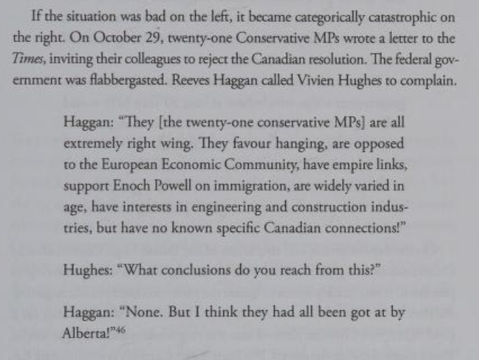 From Frédéric Bastien, The Battle of London: Trudeau, Thatcher, and the Fight for Canada’s Constitution, on the motivation some of the 24 Conservative MPs (out of a total of 44 MPs) who voted against the Canada Act 1982.