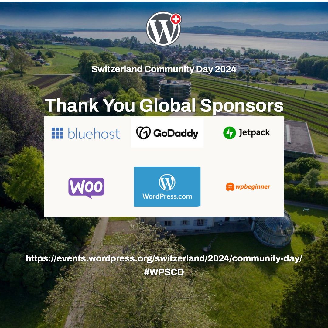💙 THANK YOU <a href="/bluehost/">Bluehost</a> <a href="/godaddy/">GoDaddy</a> <a href="/jetpack/">Jetpack</a> <a href="/woocommerce/">Woo</a> <a href="/wordpressdotcom/">WordPress.com</a> and <a href="/wpbeginner/">WPBeginner</a> for being the Global Sponsors of the first Switzerland Community Day on 23 March 2024 in #CentreLoewenberg Murten!
#WPSCD #WordPress #WordPressEvent #WPNextGen
events.wordpress.org/switzerland/20…