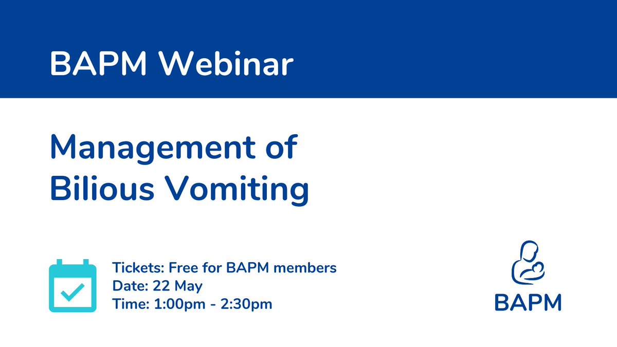 Join us for a webinar to support the launch of the BAPM Framework on the Management of Bilious Vomiting in the Newborn Period and Radiological Support for Neonatal Services.

📅 22 May
🕐 1pm-2:30pm

Find out more here&gt; bapm.org/events/managem…