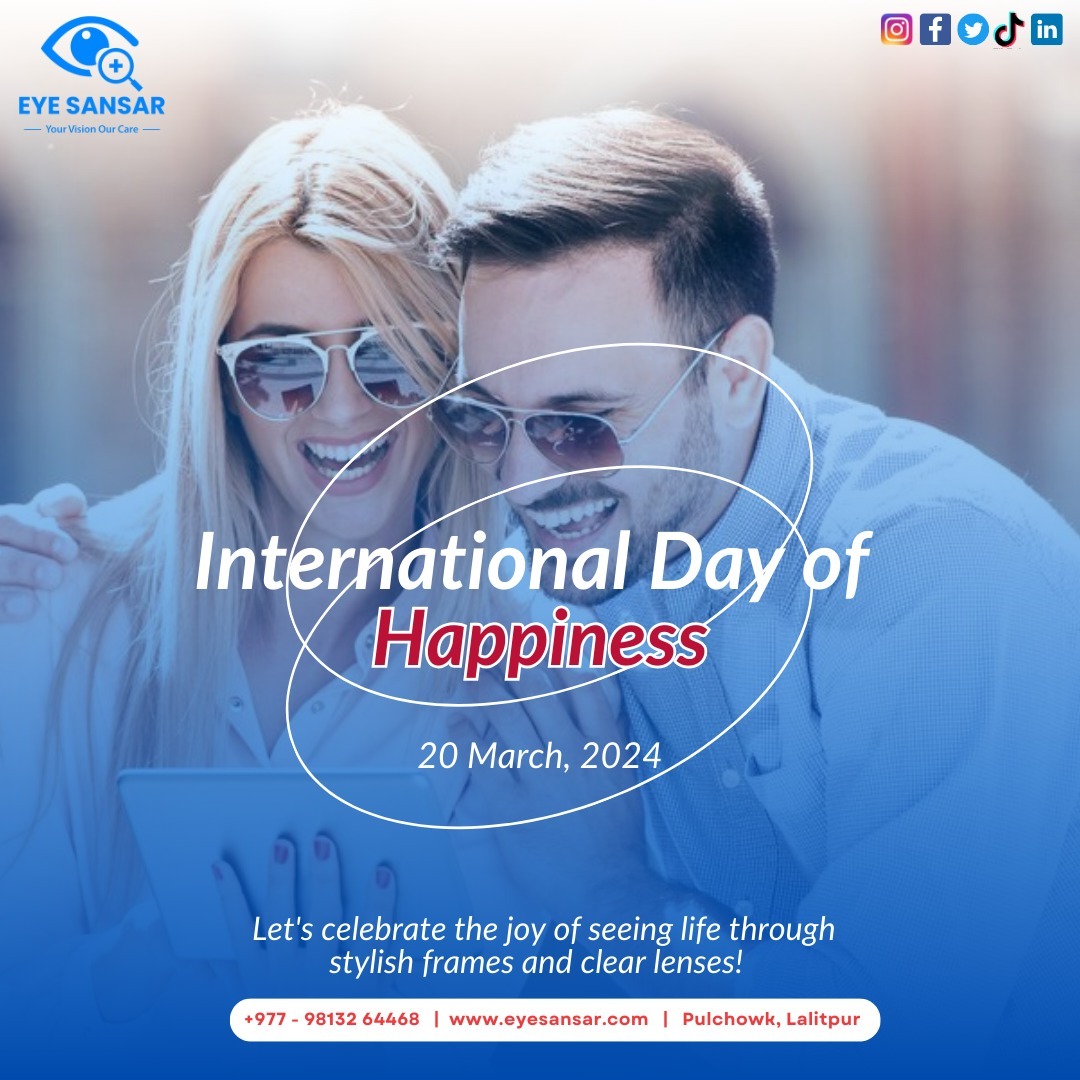 Try on happiness with our latest eyewear collection! Visit and let's make your day brighter! 😊👓

#eyesansar #InternationalDayOfHappiness #HappinessDay #BeHappy #fashionableeyewear #luxuaryeyewear #lalitpur #kathmandu #nepal