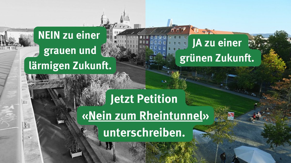 Wir wollen ein deutliches Zeichen setzten: Basel braucht keinen Rheintunnel, Basel braucht seine grüne Flächen. 

Die Allianz "Nein zum Rheintunnel" sammelt deswegen noch bis Ende April Unterschriften für die gleichnamige Petition. 

neinzumrheintunnel.ch/petition/