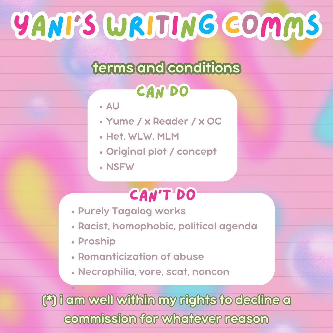 darlingkeito's tweet photo. ˏˋ°•*⁀➷ writing c0mmissions are open !!

✎ 0/3 slots
✎ for more information (tat, other additional fees, request form, etc.), visit this link: https://t.co/VQtsKOEDfV
✎ since i am still taking exams, i will start on the potential c0mmissions by monday, march 25, 2024 https://t.co/FFtk1hJNZu