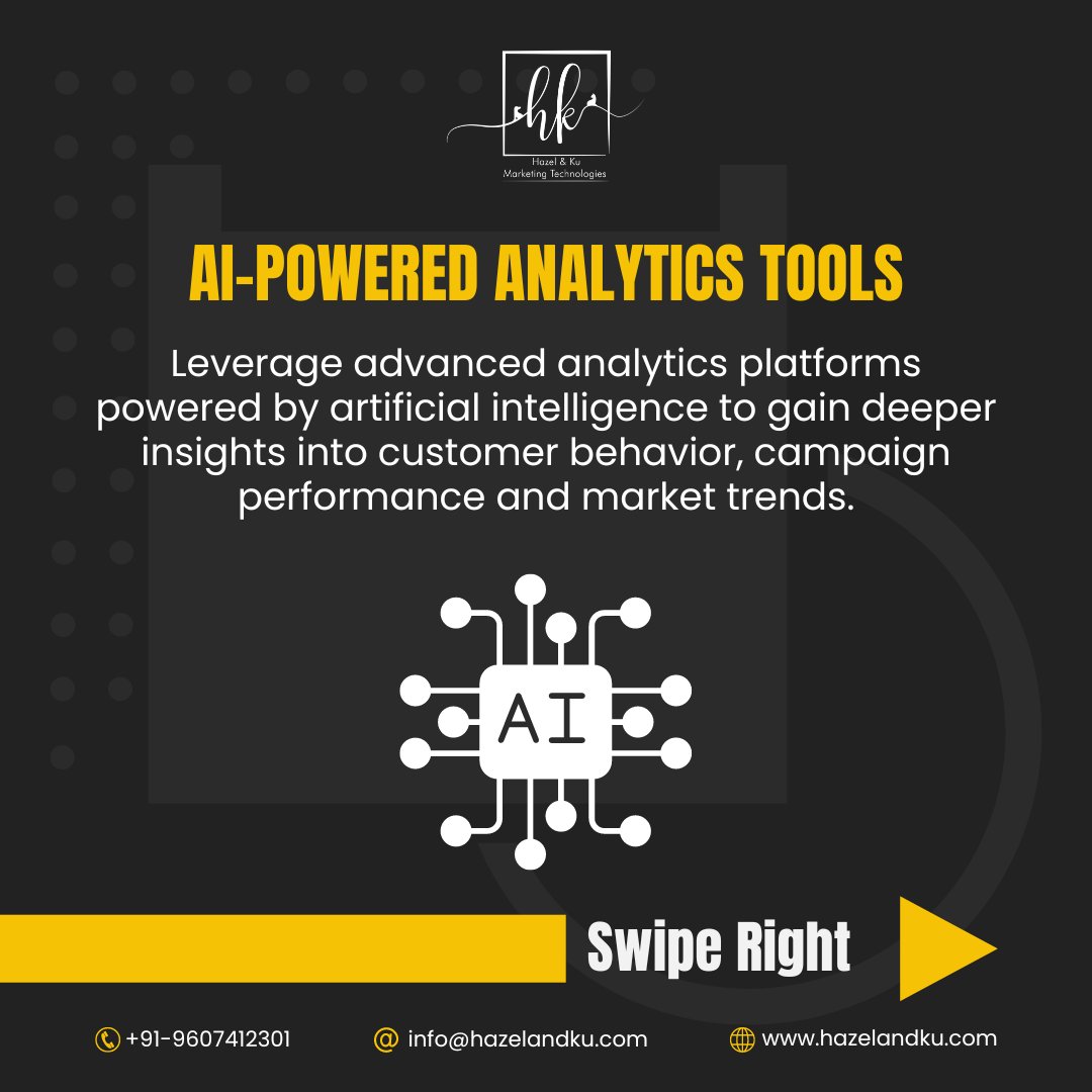 hazelandku's tweet image. Elevate your digital marketing strategy with cutting-edge tools.
Email us at info@hazelandku.com &amp;amp; contact us on +91-9607412301
#AIAnalytics #ChatbotIntegration #SocialMediaManagement #SEOOptimization #ContentCreation  #DigitalMarketing #ToolsOfTheTrade #HazelAndKu #SocialMedia
