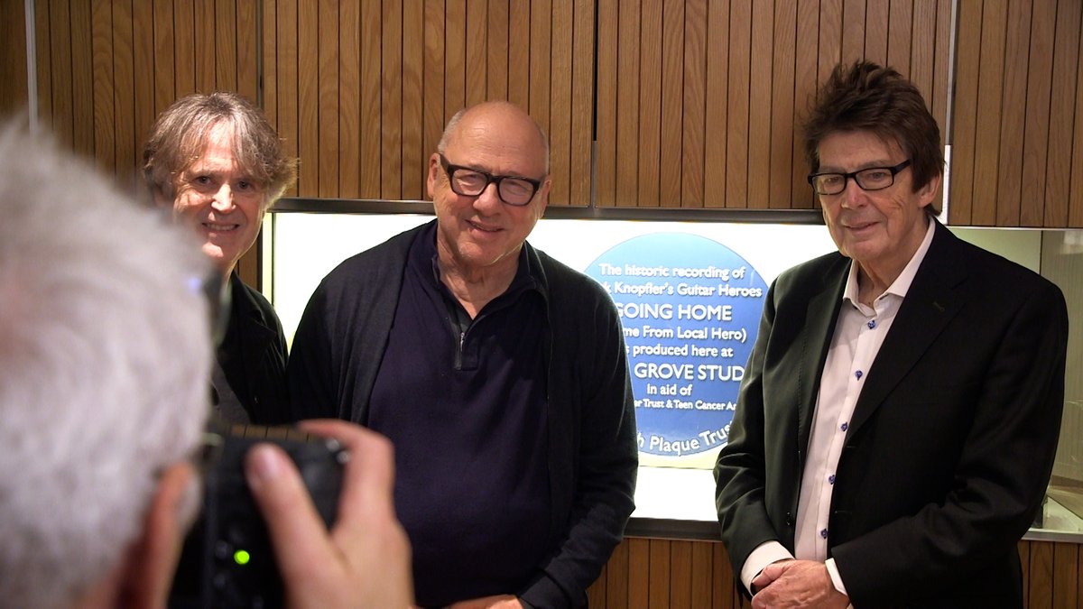 With Mark Knopfler & Dire Straits' Guy Fletcher at the Launch of Mark Knopfler's Guitar Heroes single 'Going Home (Theme From Local Hero.) Already raised millions for Teenage Cancer Trust & Teen Cancer America. The Heritage Chart Breakfast Show at 7.00 HeritageChart.co.uk