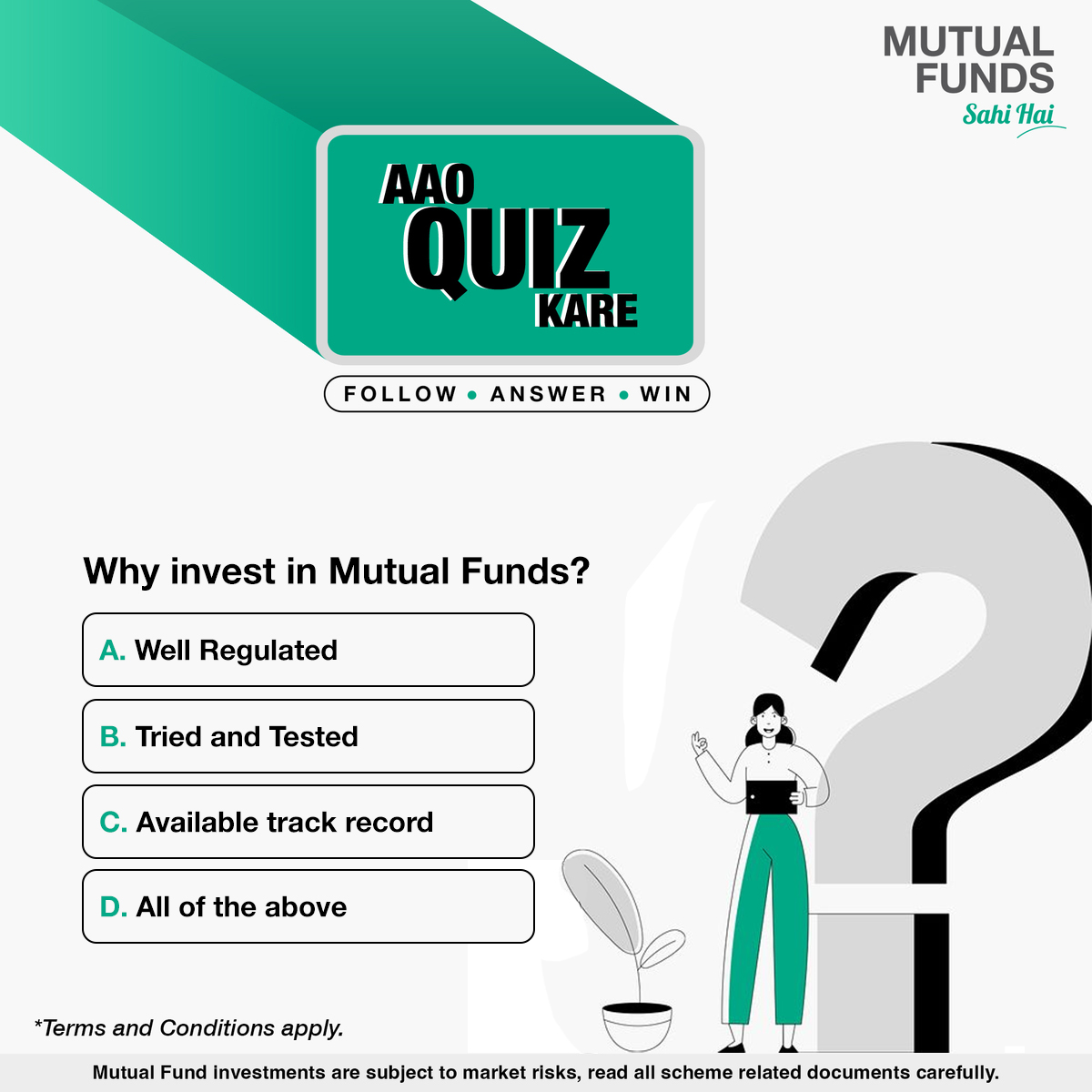 Its your time to shine! Follow us, answer the question correctly, and share a screenshot of following us. To know more: mutualfundssahihai.com/en/why-invest-… ​ T&C Apply: ​​bit.ly/495q04q #Quiz #MutualFundsSahiHai #AaoQuizKare #Investment #SIP #MutualFunds #ContestAlert