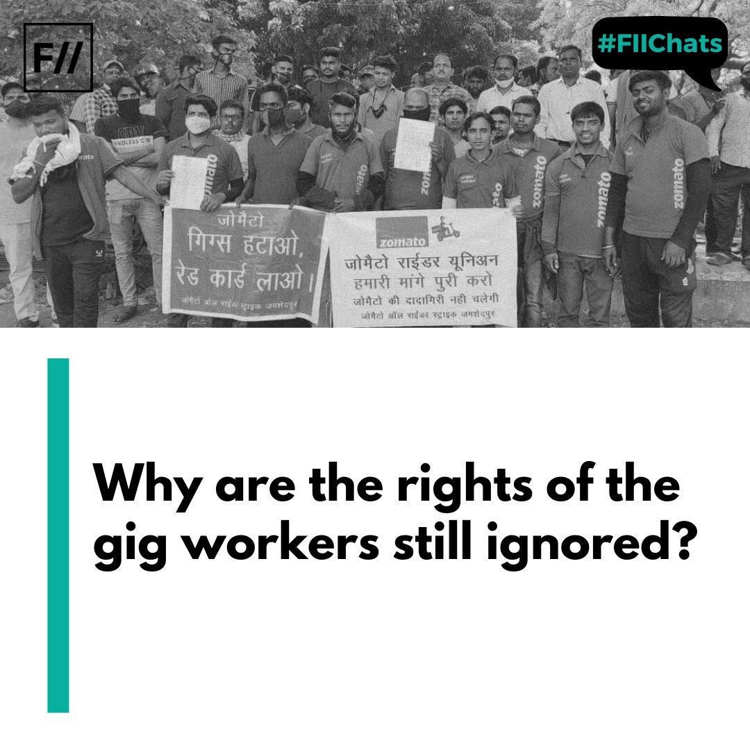 FeminismInIndia's tweet photo. #FIIChats: While #Zomato faced backlash over their latest development, Pure-Veg Fleet, we should not forget the fight that the gig workers have been fighting for a while now. There have been protests across the country blaming the algorithmic surveillance regime that scrutinises their every move. Along with this, unfair work hours and insufficient compensation, lack of job security, discrimination and harassment are other factors that have been affecting the workers.
